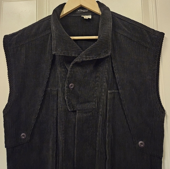 biker boho Retro black corduroy sweater vest jacket size S - Picture 4 of 10